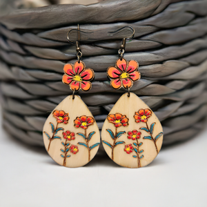 Boho Floral Wooden Earrings – Hand-Painted & Nature-Inspired