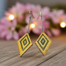 Load image into Gallery viewer, Aurora Step – Boho Wooden &amp; Resin Dangle Earrings with Chain and Hypoallergenic Hooks

