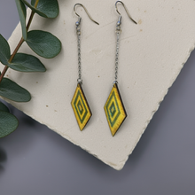 Load image into Gallery viewer, Aurora Step – Boho Wooden &amp; Resin Dangle Earrings with Chain and Hypoallergenic Hooks
