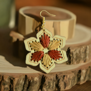 Boho Floral Statement Earrings, Handcrafted Embroidered Design