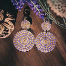 Load image into Gallery viewer, Boho Chic Wooden Lavanda Mandala Earrings: Unique, Sustainable, and Meaningful
