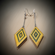 Load image into Gallery viewer, Aurora Step – Boho Wooden &amp; Resin Dangle Earrings with Chain and Hypoallergenic Hooks
