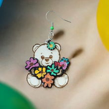 Load image into Gallery viewer, Teddy Bear Flower Wooden Earrings
