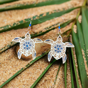 Engraved Wooden Earrings  Sea Turtle