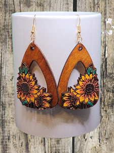 Sunflower Bloom - wooden dangle earrings