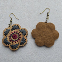 Load image into Gallery viewer, Crimson Roots – Embroidered Wooden Earrings, Lightweight Boho Jewelry
