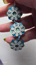 Load image into Gallery viewer, Frozen Sky – Hand-painted snowflake wooden earrings
