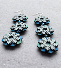 Load image into Gallery viewer, Frozen Sky – Hand-painted snowflake wooden earrings
